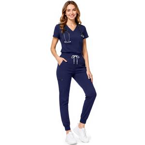 Scrubs for Women, 9-Pocket Soft V-Neck Top and Stretch Jogger Pants, Medical Uniform for Nurses, Doctors, Small