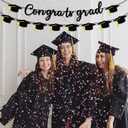 5 x Graduation Decorations Banner, Graduation Decorations 2025, Black Glitter Congrats Grad Banner, Class of 2025 Grad Garland for College High School Grad Party Supplies Decor