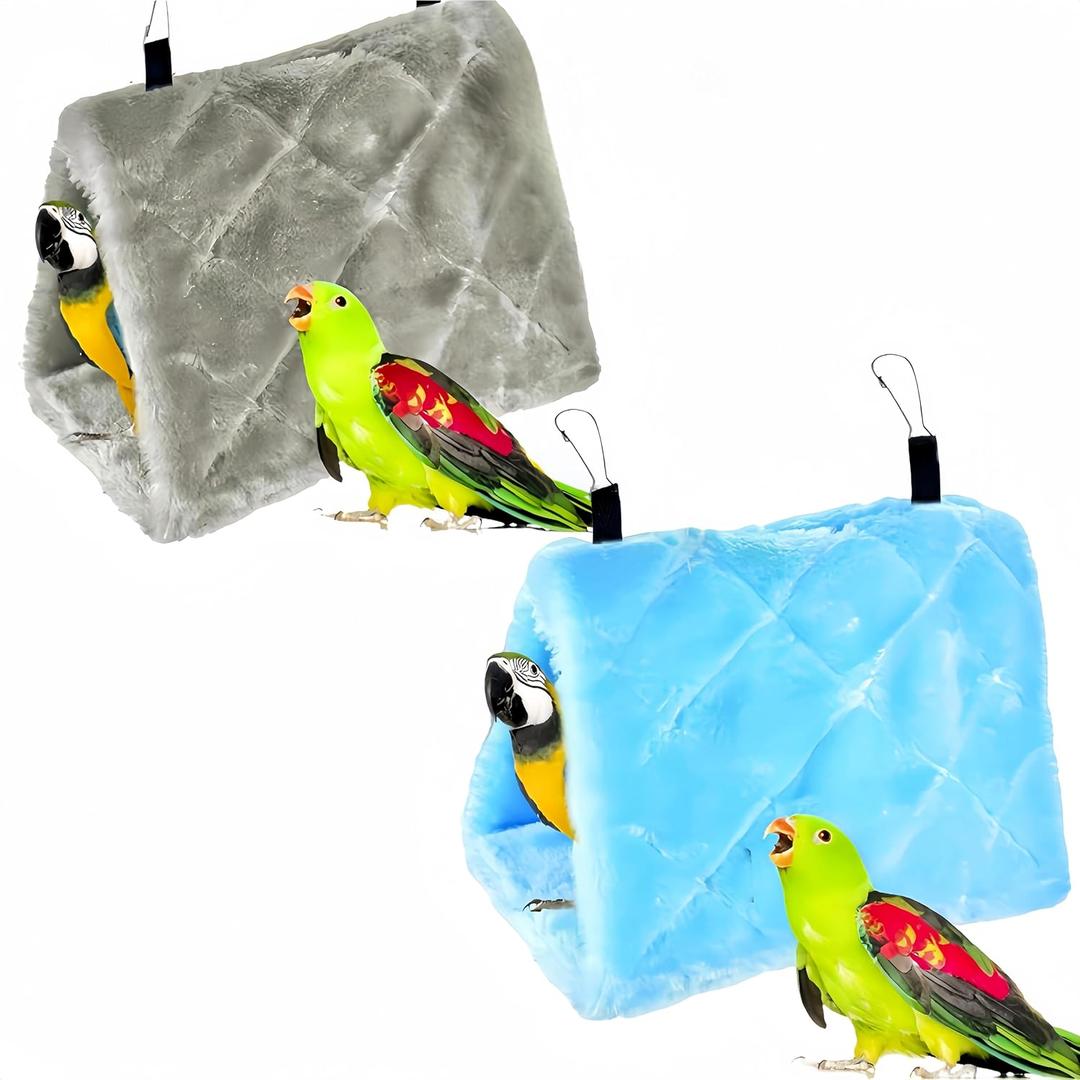 2 Pack Warm Bird Nest House Bed Hanging Hammock Sleeping Bed Plush Hanging Snuggle Cave Happy Hut for Pet Parrot Parakeet Cockatiel Conure Cockatoo African Grey Macaw(Blue&Grey)