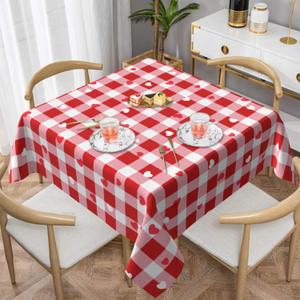 Valentines Tablecloth 5454 Inch Square Red White Check Plaid Hearts Holiday Table Cloth Water-Resistant Spill-proof Washable Fabric Table Cover for Kitchen Dining Party Picnic Indoor Outdoor