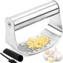 Hendiy Garlic Press, Garlic Press Rocker Set Stainless Steel Garlic Mincer Garlic Crusher with Silicone Peeler & Brush