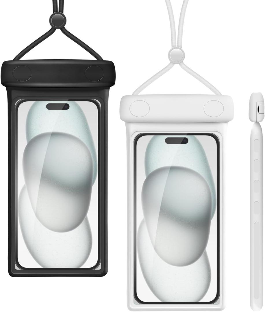 wellhouse Waterproof Phone Pouch, Waterproof Phone Case for iPhone 17 16 15 14 13 Pro Max XS Samsung, IPX8 3D Cellphone Dry Bag Beach Essentials (2 Pack - Duke Black & White7.0, 7 inch)