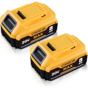 DCB200 8.0Ah Compatible for DeWalt 20V Max Lithium Battery DCB200 DCB201 DCB203 DCB204 DCB206 DCB180 DCD/DCF/DCG Series Cordless Power Tool and Charger 2Packs
