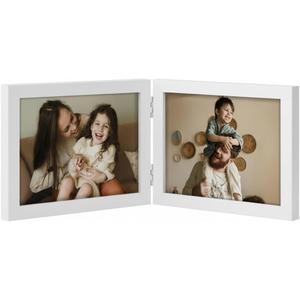 decorUhome Double 7x5 Picture Frame Horizontal, Engineered Wood Bifold Photo Frame with Plexiglass for Tabletop Display, 7x5, White