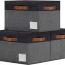 GhvyenntteS Extra Large Storage Bins with Lids, Foldable Fabric Storage Boxes with Lids and Handles, Storage Baskets with Lid and Label for Home Office (3 Pack, Grey&Black, 15.75" x 11.8" x 10.2")