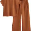 PRETTYGARDEN 2 Piece Outfits For Women Casual Tracksuit Short Sleeve Tops And Wide Leg Long Pants Matching Lounge Sets (L)
