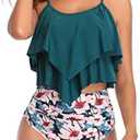 VeMee Tankini Swimsuits for Women High Waisted Swim Suit 2025 Bikini Sets Bathing Suits 2 PCS Tummy Control Ruffled Swimwear L