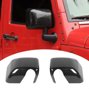 Rearview Mirror Cover Trim Shell Kit Car Rear View Mirror Exterior Decoration Accessories for Jeep Wrangler JK JKU 2007-2017,Carbon Fiber Grain