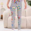 Haloumoning Kids Girls Striped Leggings Toddler Cute Elastic Waist Printed Pants 3-10 Years (White)
