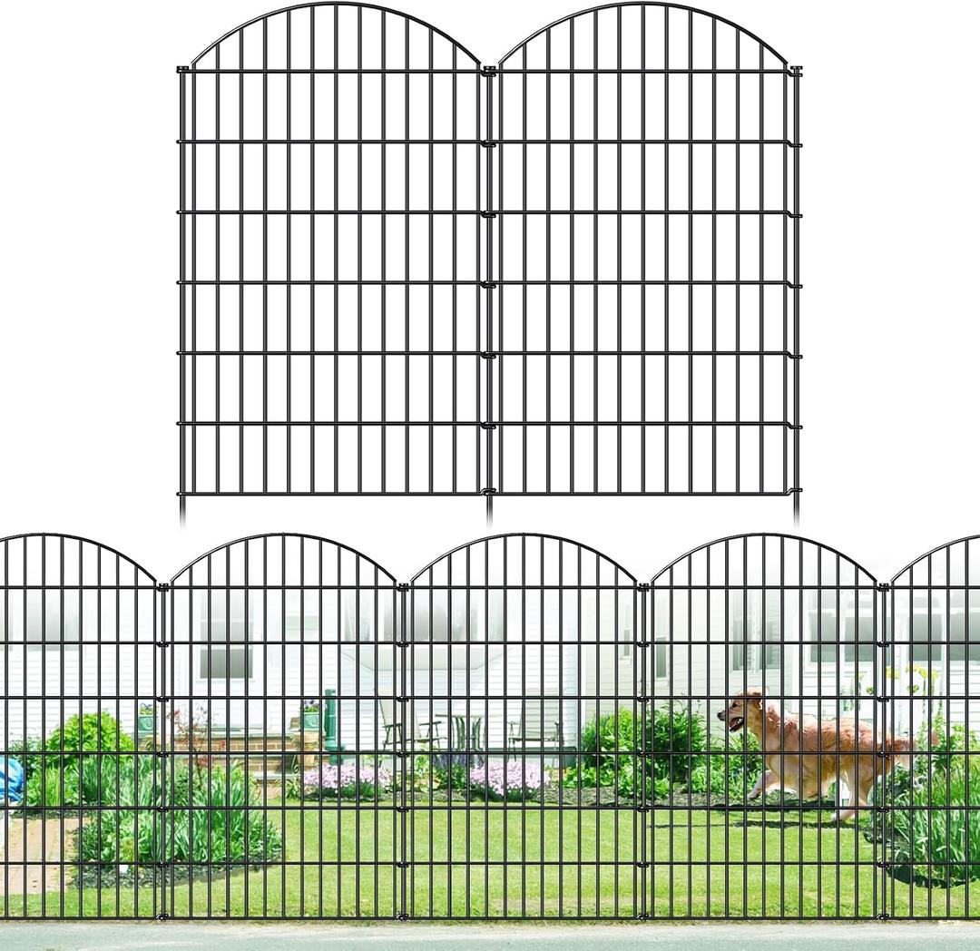 FOREHOGAR Metal Garden Fence 48in (H) x 12.7ft (L), 5 Panels + 6 Stakes Dog Fence Border Fence Animal Barrier, No Dig Garden Fencing for Yard Flower Bed Lawn Patio Outdoor, CTW4805 Black