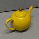 30oz Yellow Porcelain Teapot with a Speckled Glaze, Sunny Ceramic Teapot with Gold Trim for Loose Leaf and Blooming Tea, Tea Party Essential