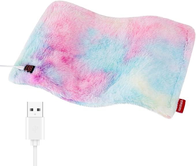 Comfheat USB Heating Pad, 5V Heated Travel Pads, 3 Heat Settings & Auto Shut Off, Hot Therapy for Pain Relief Abdomen Cramps 16"x 12" NonRechargeable, Colorful
