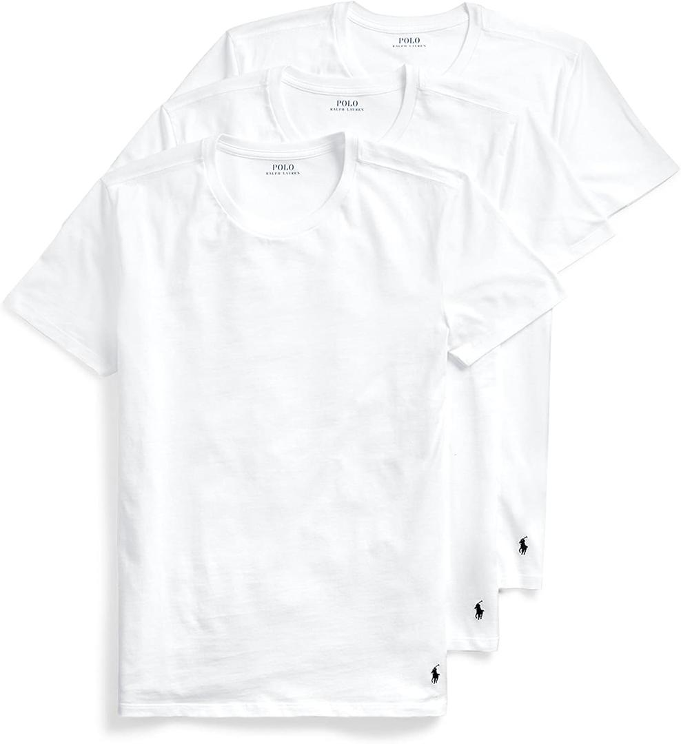 POLO RALPH LAUREN Men's Classic Fit Cotton Crew Undershirts, 3 Pack (Large, 3 White/Cruise Navy Pp)