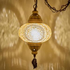  Authentic Turkish Plug in Pendant Light, 6.5" Big Size Globe, Made in Turkey, Turkish Moroccan Mosaic Ceiling Hanging Pendant Light Fixture Lamp, Swag Plug-in with 15ft Cord and Chain