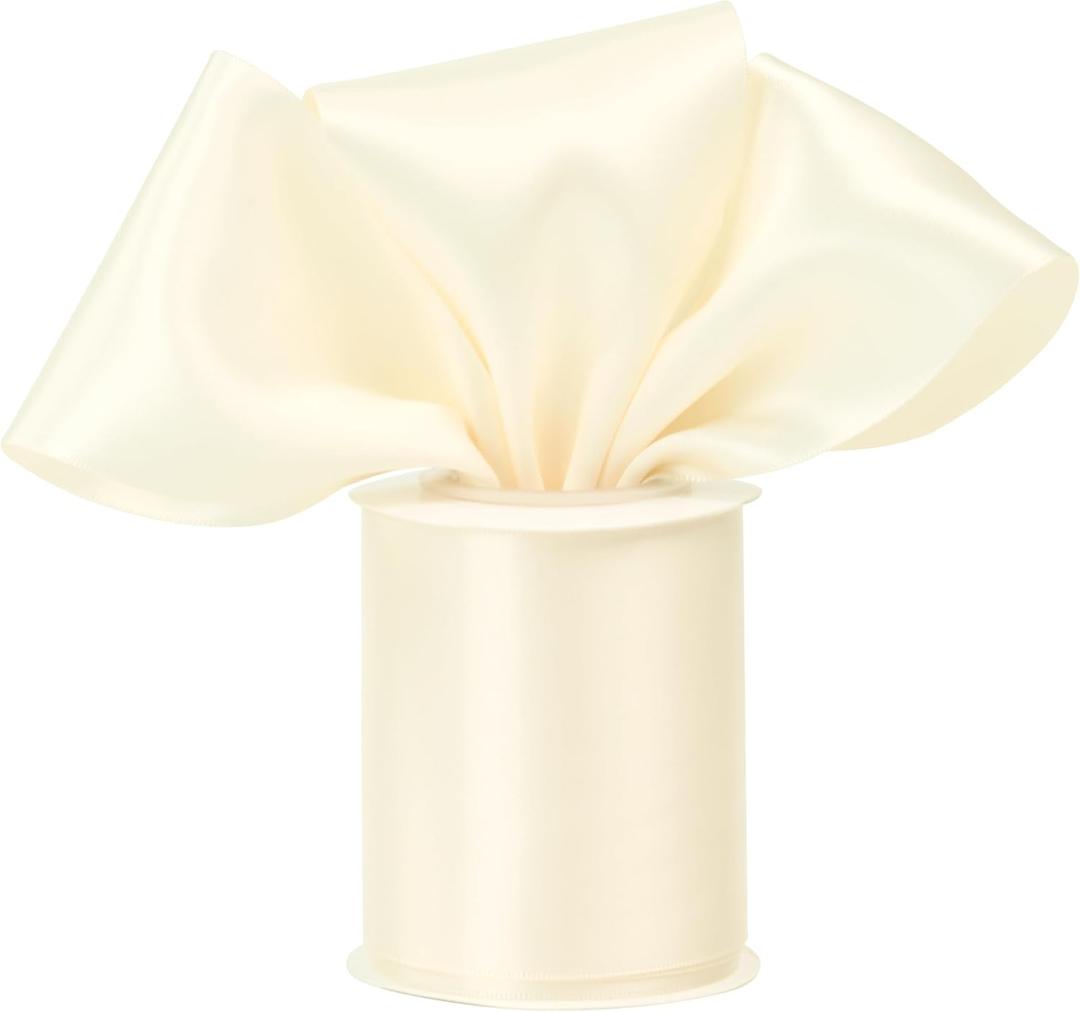 Ivory Ribbon 3 Inch Double Faced Cream Satin Ribbon Thick Ivory Ribbon for Wedding Decor, Chair Sash, Gift Wrapping, Party Favor, Flower Arrangement, Craft Supplies, Bows - 10Yards