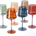comfit Hand Blown Colored Wine Glasses Set of 6-18oz Multi Colored Square Wine Glasses with Tall Long Stems and Flat Bottom,Crystal Colorful Wine Glass