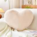 XVTRU Beige Heart Pillows, Cute Heart Decorative Pillow, Heart Shaped Throw Pillows for Bed, Faux Rabbit Fur Plush Hoom Decor Pillow Cushion for Chair Sofa Living Room (Large-19.6"x15.7")