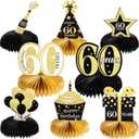 8 Piece 60th Birthday Decoration for Men Women 60th Birthday Centerpieces Honeycomb Table Centerpieces Cheers to 60 Years Table Toppers for Sixty Years Party Favors