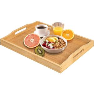2 Pcs Wood Serving Tray with Handles – Decorative Serving Trays Platter for Breakfast in Bed, Lunch, Dinner, BBQ, Party E 38*25*5
