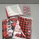 Fourluoo 18 Pcs Fabric Shower Curtain Set with 12 Decorative Shower Curtain Hooks Bathroom Towels Non Slip Absorbent Microfiber Rug for Modern Aesthetic Bathroom(Red,Christmas)