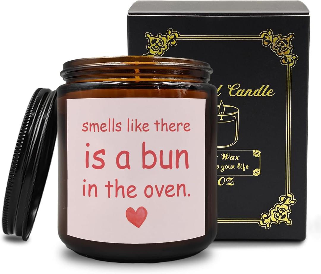 Pregnancy Announcement Gifts Candle, Baby Announcement Candle Gifts for Parents Grandparents Family, Mothers Day New Mom Gifts, Smells Like There is a Bun in The Oven Soy Scented Jar Candles