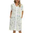 EFINNY Women Floral Short Sleeve Pajamas Robes Thin Lightweight Homewear Sleepwear with Pockets, XL