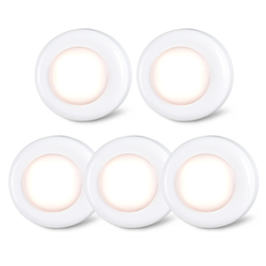 STAR-SPANGLED Push Tap Light, 2.8” Mini Night Touch LED Puck Lamp, Portable Under Cabinet Lighting AAA Battery Operated Powered, DIY Stick On Lights for Closet, Counter, Kitchen, Warm White, 5 Pack
