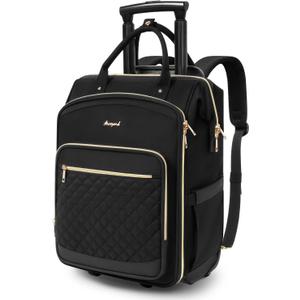 Rolling Backpack for Women, Travel Backpack with Wheels, Vertical Storage Wheeled Laptop Backpack, Overnight Underseat Carry on Luggage for College Business Work, Stylish Rolling Laptop Bag, Black