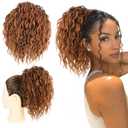 Messy Bun Hair Piece Elastic Drawstring 8inch Mix Brown with Black Loose Curls Bun Hair Extensions Synthetic Short Curly Yaki Hair Drawstring Ponytail for Women Daily Party Use(T30) (T30 Mix Brown with Black)