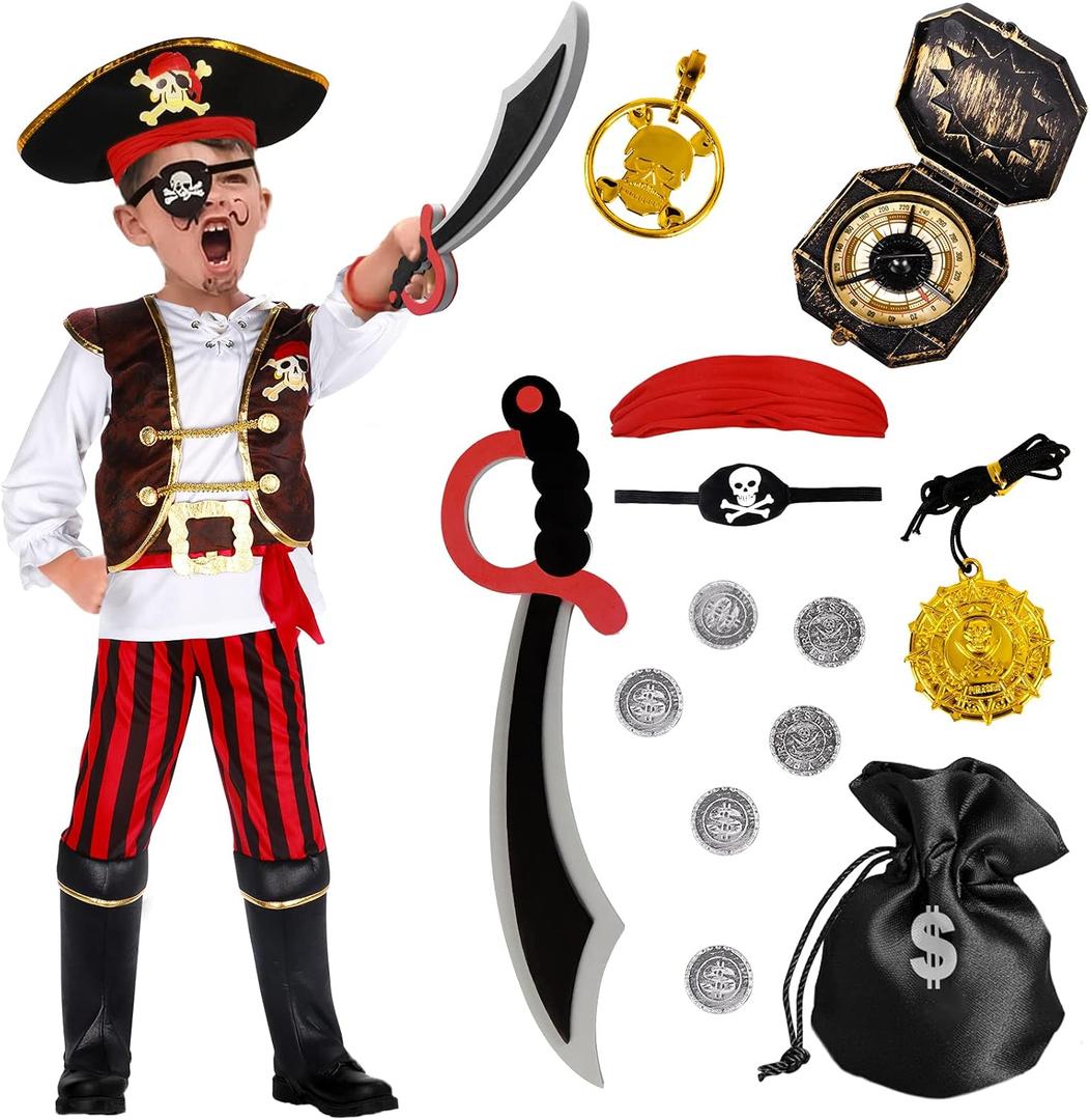 G.C Pirate Costume for Kids Pretend Role Play Dress Up Party Favors Deluxe Toys Gift Pirate Set for Children Toddler (5-6 Years)