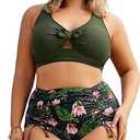 Hanna Nikole Plus Size Bathing Suit for Women Adjustable Spaghetti Straps Push Up Bikini Set Olive Green Floral18 Plus