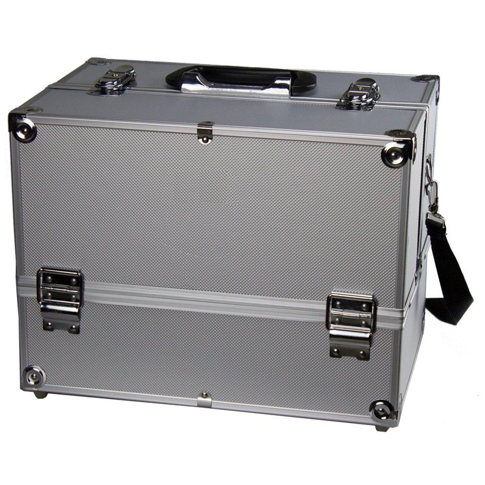 Makeup Train Case - Professional 14" Large Make Up Artist Organizer Kit - Shoulder Bag With Adjustable Dividers, 4 Trays & Key Lock - The Cosmetic Studio Box Is Designed To Fit all Cosmetics - Silver