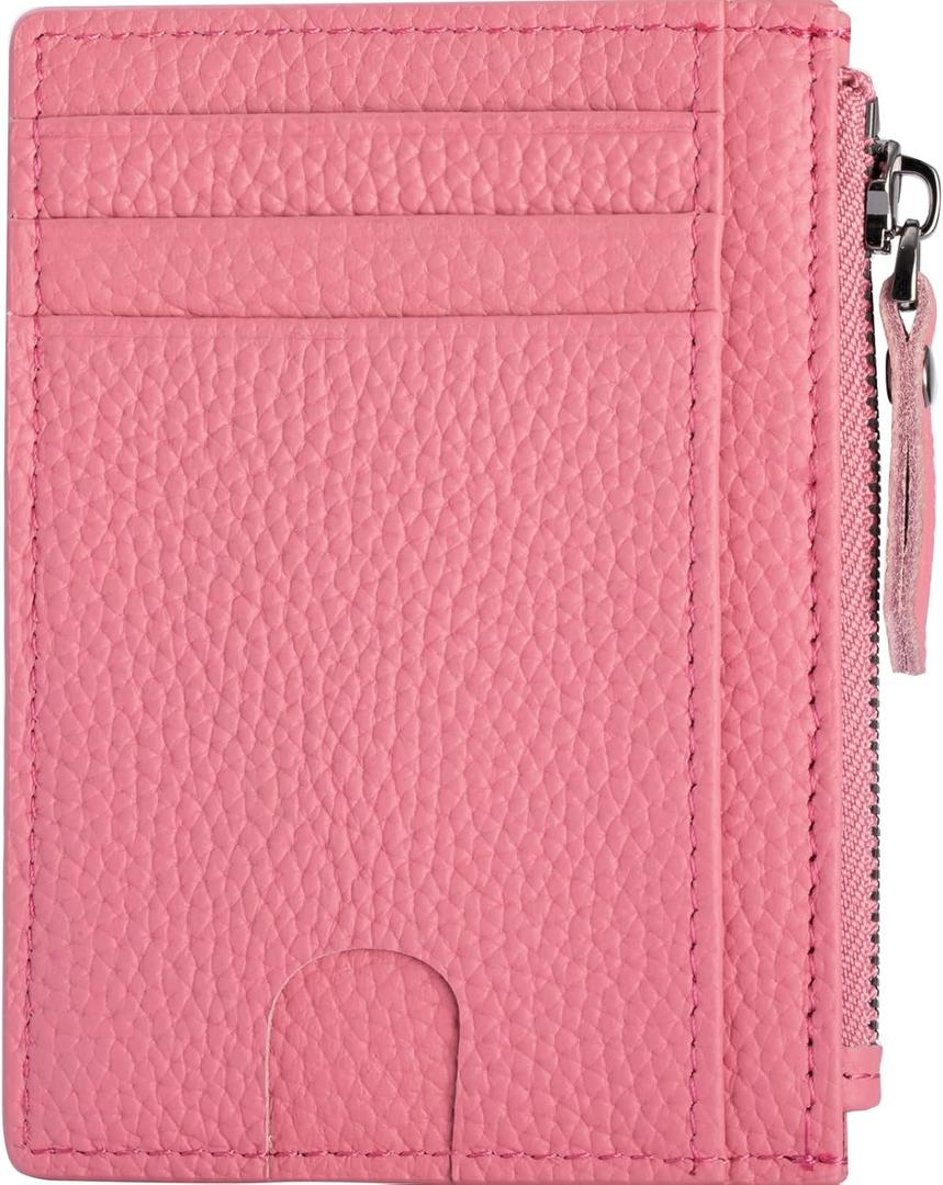 Slim Wallet for Women Small Leather RFID Blocking Credit Card Holder Minimalist Front Pocket Wallet with Coin Purses & Pouches,Rose Pink