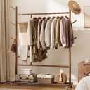 Yoobure Solid Wood Clothing Rack - Rolling Clothes Rack with Wheels, 4-in-1 Coat Rack with Pants Rack & Shelf, Freestanding Clothing Racks for Hanging Clothes, Garment Rack for Closet Bedroom Entryway