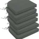 downluxe Outdoor Chair Cushions Set of 6 for Patio Furniture, Water-Resistant Patio Chair Cushions with Ties, High Density Foam Outdoor Seat Cushion, 17" X 16" X 2", Dark Grey