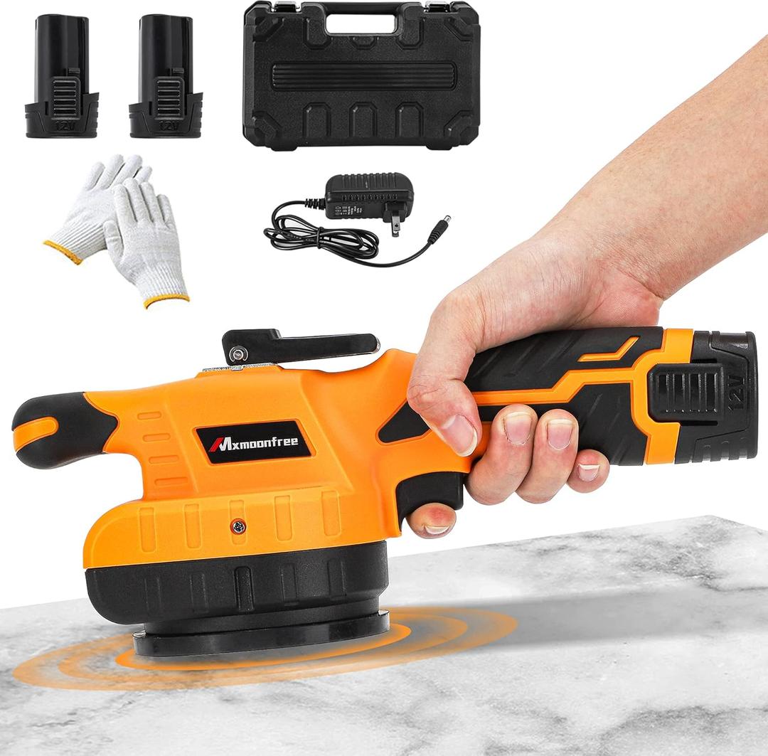 Tile Vibration Tool with Suction Cup Ultra-Lightweight with 2Pcs Battery, Storage Case, 12,000 RPM Adjustable Vibration, Portable Tile Tools Leveling Machine for DIY & Pro Installation (Orange)