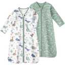Baby Sleep Sack 0-6 Months, Long Sleeve Baby Wearable Blanket 0.5 Tog with Mittens, 2-Way Zipper Newborn Cotton Sleeping Sack for Boy and Girl Green Dinosaur 2 Pack, Small