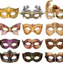 Blulu 12 Pcs Mardi Gras Masquerade Mask Set Paper Masquerade Masks Women's Costume Party Supplies for Mardi Gras, New Year's Day, Carnival, Prom, Venetian, Half, Retro