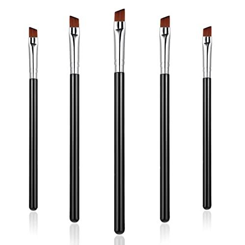 WLLHYF 5Pcs Angled Eyeliner Brush, Fine Slanted Flat Angle Eye Liner Eyebrow Brush Eye Makeup Brush Soft Fibers Synthetic Bristles Eye Makeup Tool