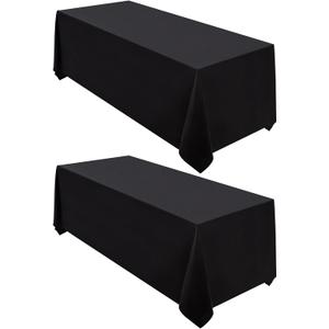 Surmente 2 Pack Black Tablecloth 90 x 132-inch Rectangular Polyester Table Cloth for Weddings, Banquets, or Restaurants
