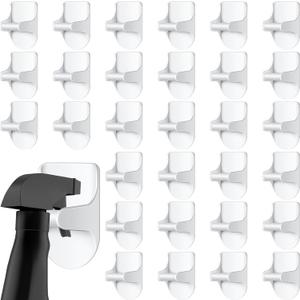 Taiyin 8 Pcs Wall Mount Spray Bottle Hooks Holder Spray Bottle Hanger Adhesive Hook to Create Storage Space Rack Organizer Hanger for Cabinet Kitchen Variety Surfaces (White)
