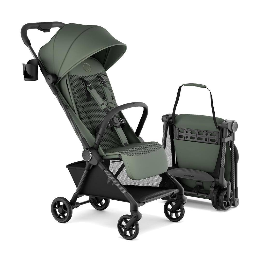 Mompush Nexis Carbon Travel Stroller, Ultra-Lightweight 11.5 lbs, Compact & Airplane Carry-On Approved, One-Second Auto-Fold, One-Hand Full Recline, from Birth to 50 lbs, JPMA Certified, Forest, Manufacture Date: 04/2026