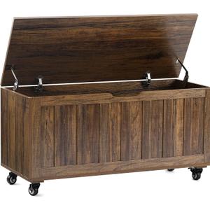 HYZ Storage Chest, 39.4'' Wooden Storage Bench with 4 Wheels & 2 Safety Hinges, Retro Toy Box Support 300 lbs for Bedroom, Living Room, Easy Assembly, Vintage Brown, 39.4''w X 15.7''d X 18.1''h