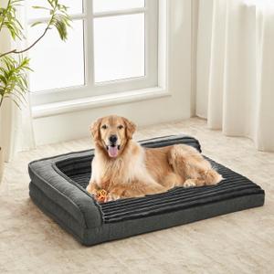 WINDRACING Orthopedic Dog Beds for Large Dogs, XLarge Waterproof Dog Bed with L Bolster Sides, Washable Big Pet Bed with Removable Cover & Non-Slip Bottom, 40 x 28 inch, Gray