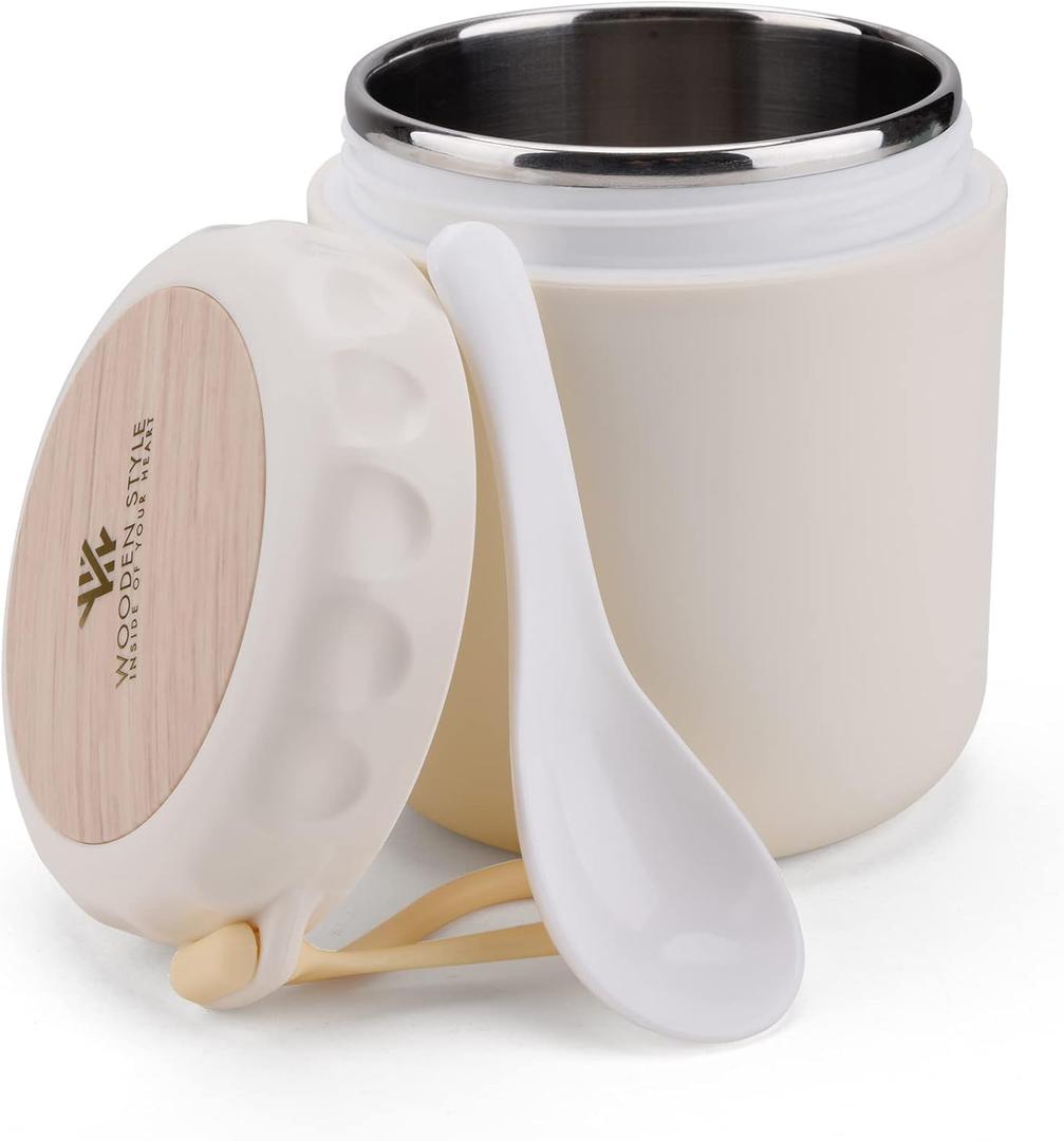 Insulated Food Container for Kids Adult 13.52 oz Set Soup Insulated Hot Food Containers for Lunch For School Office Picnic Travel (White)