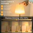 1 Pack Cordless Table Lamps Rechargeable, 2 Adjustable Height Flaxen Fabric Pleated Lamp, 5200mAh Battery Operated, 3 Colors Smooth Dimming, Portable LED Table Lamp for Dining, Bedroom, Outdoor
