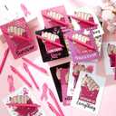 Yexiya 96 Pcs Breast Cancer Awareness Pens with Back Cards Bundle Ties Pink Ribbon Ballpoint Pen Breast Cancer Awareness Accessories for Charity Recognition Public Event Nonprofit, Pink Barrel