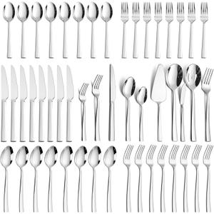 HaWare 65 Pieces Silverware Flatware Set for 12, Durable Stainless Steel Eating Utensils with Knife Fork Spoon Hostess Tableware, Modern Elegant Ergonomic Design, Dishwasher Safe