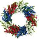 22 Inch 4th of July Wreaths for Front Door Artificial Patriotic Wreath Red White and Blue Wreath for Independence Day Indoor Outdoor Decorations