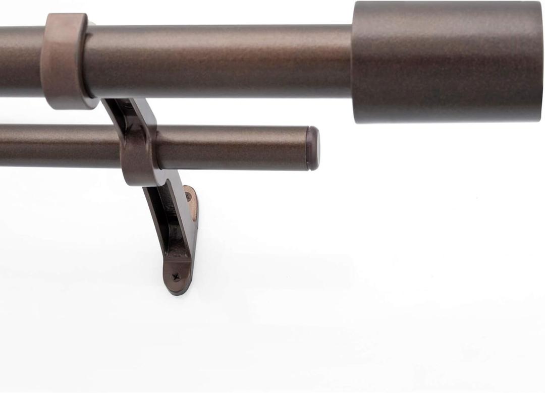 Deco Window 1 Inch Double Curtain Rod for Windows Adjustable 36 to 66 Brown Oil Rubbed with Barrel Finials & Bracket Set